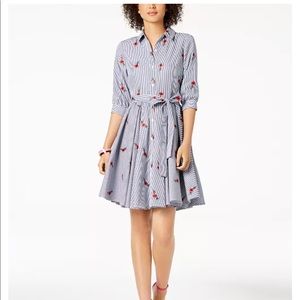 Betsey Johnson Embroidered Striped Shirt Dress